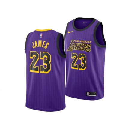Men's Los Angeles Lakers #23 LeBron James Purple City Edition Swingman Stitched NBA Jersey
