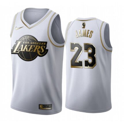 Men's Los Angeles Lakers #23 LeBron James White 2019 Golden Edition Stitched NBA Jersey