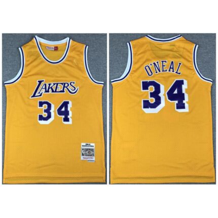 Men's Los Angeles Lakers #34 Shaquille O'Neal Gold Throwback Stitched Jersey