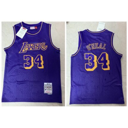 Men's Los Angeles Lakers #34 Shaquille O'Neal Purple 1996-1997 Limited Stitched Jersey