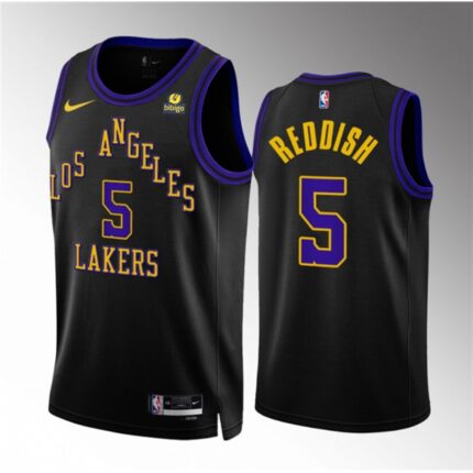Men's Los Angeles Lakers #5 Cam Reddish Black 2023/24 City Edition Stitched Basketball Jersey