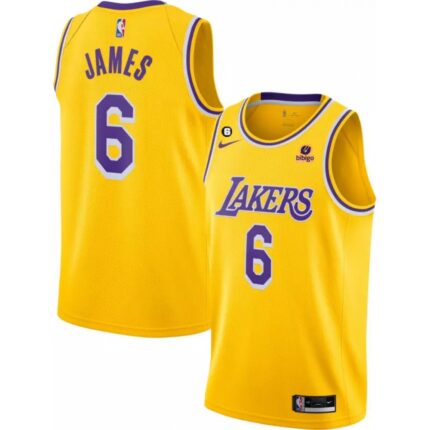 Men's Los Angeles Lakers #6 LeBron James Yellow No.6 Patch Stitched Basketball Jersey