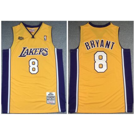 Men's Los Angeles Lakers #8 Kobe Bryant Gold NBA Final 2000-2001 Throwback Stitched Jersey