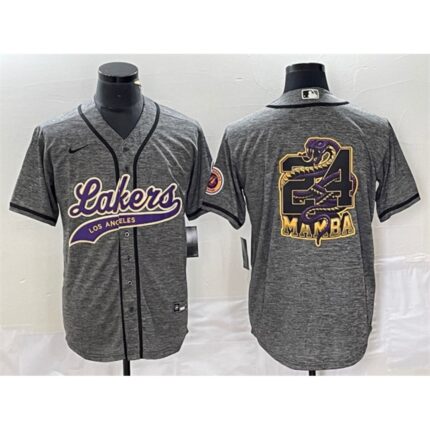 Men's Los Angeles Lakers Gray #24 Mamba Big Logo Cool Base Stitched Baseball Jersey