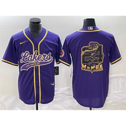 Men's Los Angeles Lakers Purple #24 Mamba Big Logo Cool Base Stitched Baseball Jersey