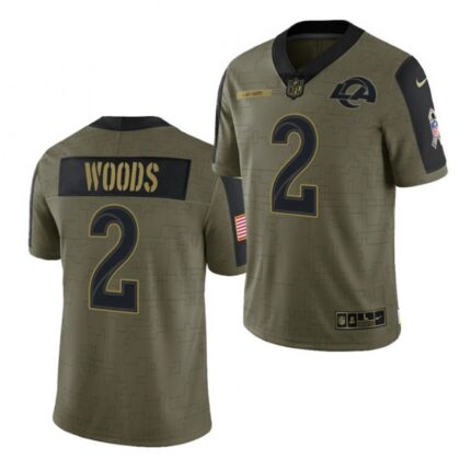 Men's Los Angeles Rams #2 Robert Woods 2021 Olive Salute To Service Limited Stitched Jersey