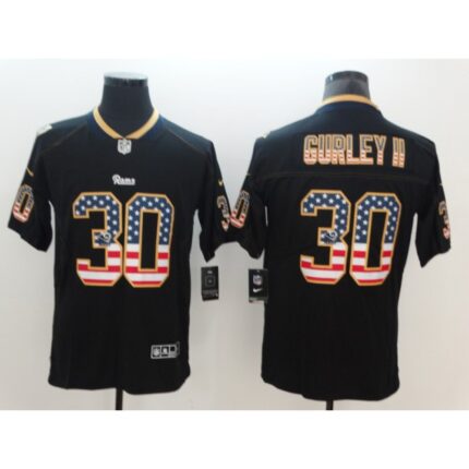 Men's Los Angeles Rams #30 Todd Gurley II 2018 Black USA Flag Color Rush Limited Fashion NFL Stitched Jersey