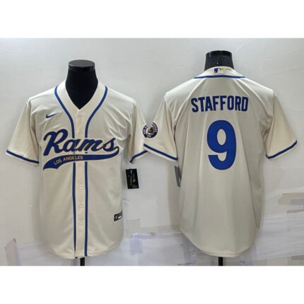 Men's Los Angeles Rams #9 Matthew Stafford Bone Cool Base Stitched Baseball Jersey