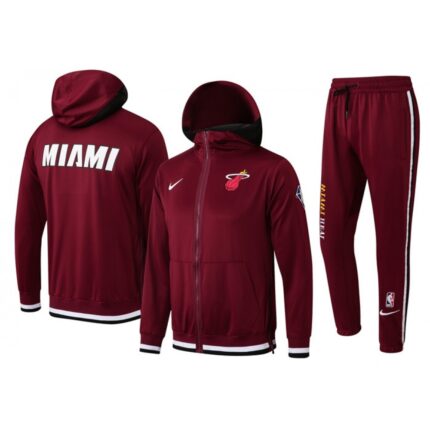 Men's Miami Heat 75th Anniversary Burgundy Performance Showtime Full-Zip Hoodie Jacket And Pants   Suit
