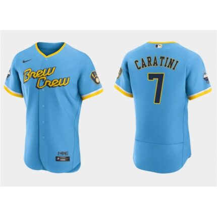 Men's Milwaukee Brewers #7 Victor Caratini Powder Blue 2022 City Connect Flex Base Stitched MLB Jersey