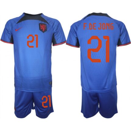 Men's Netherlands #21 F. De Jong Royal Away Soccer Jersey Suit