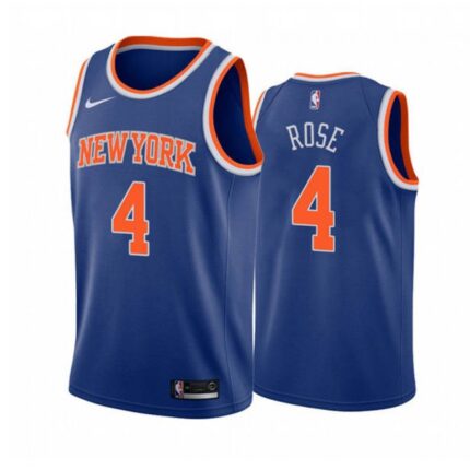 Men's New York Knicks #4 Derrick Rose Blue Stitched Jersey