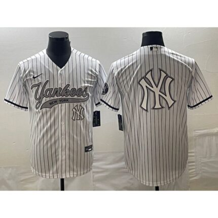 Men's New York Yankees White Team Big Logo Cool Base With Patch Stitched Baseball Jersey