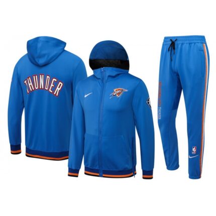 Men's Oklahoma City Thunder 75th Anniversary Blue Performance Showtime Full-Zip Hoodie Jacket And Pants   Suit