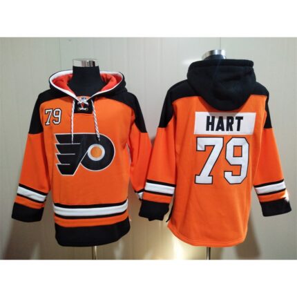 Men's Philadelphia Flyers #79 Carter Hart Orange Ageless Must-Have Lace-Up Pullover Hoodie