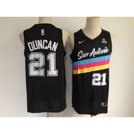 Men's San Antonio Spurs  #21 Tim Duncan 2020 Black City Edition Stitched Jersey