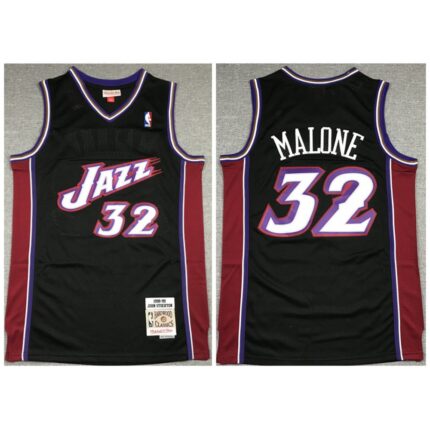 Men's Utah Jazz #32 Karl Malone Black 1998-99 Throwback Stitched Jersey