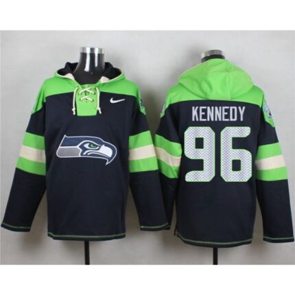 Nike Seahawks #96 Cortez Kennedy Steel Blue Player Pullover NFL Hoodie
