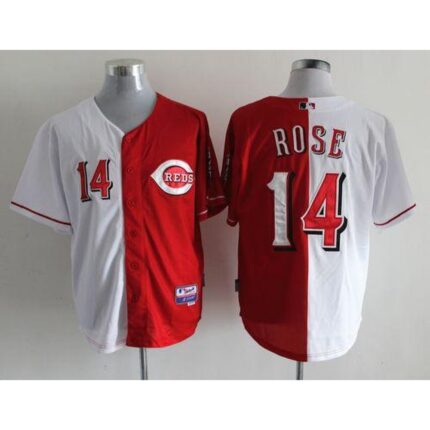 Reds #14 Pete Rose Red/White Split Fashion Stitched MLB Jersey