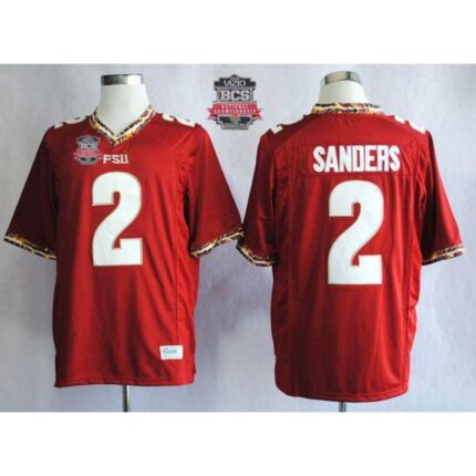 Seminoles #2 Deion Sanders New Red 2014 BCS Bowl Patch Stitched NCAA Jersey
