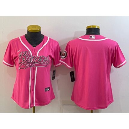 Women's Chicago Bears Blank Pink With Patch Cool Base Stitched Baseball Jersey(Run Small)