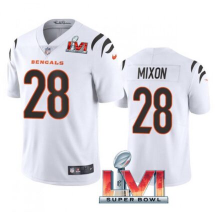 Women's Cincinnati Bengals #28 Joe Mixon 2022 White Super Bowl LVI Vapor Limited Stitched Jersey(Run Small)