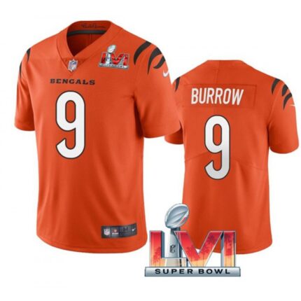 Women's Cincinnati Bengals #9 Joe Burrow 2022 Orange Super Bowl LVI Vapor Limited Stitched Jersey(Run Small)