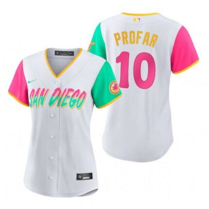 Women's San Diego Padres #10 Jurickson Profar 2022 White City Connect Cool Base Stitched Baseball Jersey(Run Small)