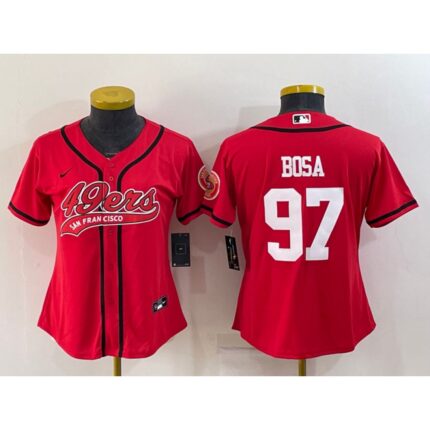Youth San Francisco 49ers #97 Nick Bosa Red With Patch Cool Base Stitched Baseball Jersey