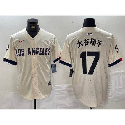 Men's Los Angeles Dodgers #17 Shohei Ohtani  Cream Stitched Baseball Jersey