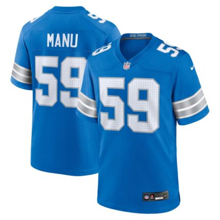 Men's Detroit Lions Giovanni Manu Nike  Blue Team Game Jersey