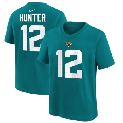 Jacksonville Jaguars Travis Hunter Nike Teal 2025 NFL Draft First Round Pick Name & Number T-Shirt