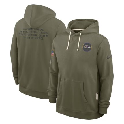 Men's Baltimore Ravens Nike Olive 2025 Salute to Service Sideline Standard Issue Dri-FIT Hoodie