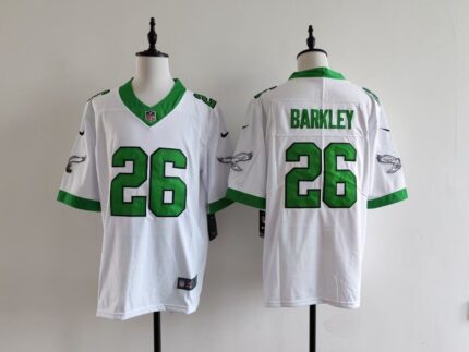 Men's Philadelphia Eagles Saquon Barkley Nike Jersey-White with green printing